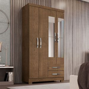 Guarda-roupa Solteiro 4 Portas 2 Gavetas Com Espelho Malbec