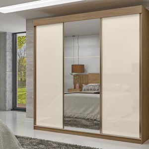 Guarda-roupa 100% Mdf 3 Portas De Correr Com Espelhos Istambul Nogueira-avelã