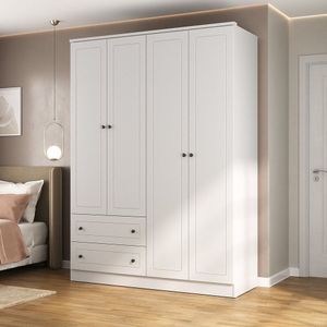 Guarda-roupa 4 Portas 2 Gavetas Fort Branco