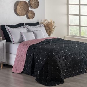 Kit Cobre Leito Dupla Face Casal King Bordado Renove 7 Peças Hipercal 400 Fios 100% Poliéster - Rosê