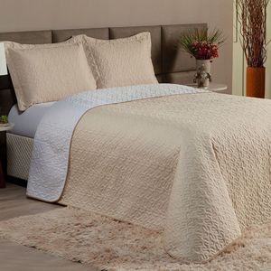 Cobre Leito Queen 3 Peças Clara 100% Poliéster - Branco/cáqui