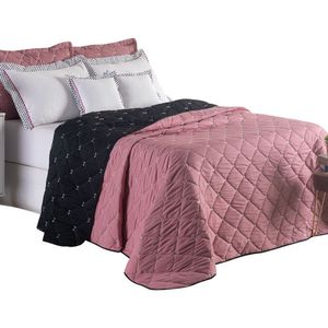 Kit Cobre Leito Dupla Face Casal Queen Bordado Renove 7 Peças Hipercal 400 Fios 100% Poliéster - Rosê