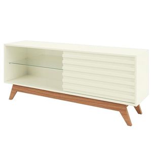 Rack Para Sala De Estar Tv 55 Pol Ripado 140cm Fiore D03 Off White Freijó - Lyam Decor
