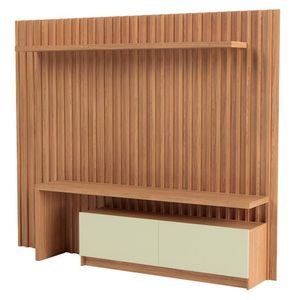 Rack Para Sala Com Painel Ripado Para Tv 65 Pol Troya D03 Freijó Off White - Lyam Decor