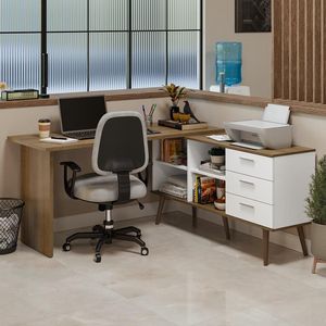 Mesa De Escritório Em L 3 Gavetas Branco/rustic Lisboa Madesa Branco/rustic