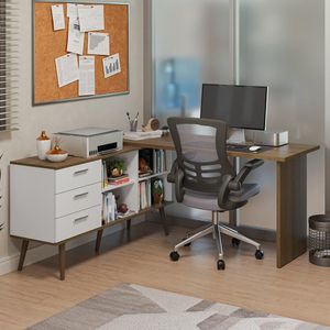 Mesa De Escritório Em L 3 Gavetas Lisboa Madesa Xa Branco/rustic