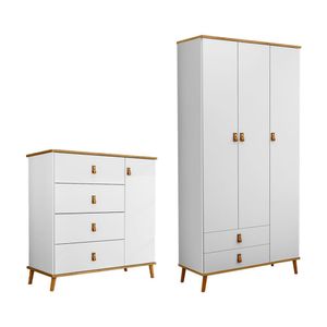 Conjunto Jujuba Roupeiro E Comoda Em Mdf Nature - Branco