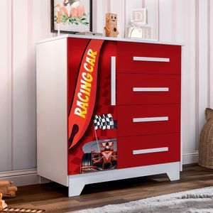 Comoda Infantil Personagens Organizadora 4 Gavetas 1 Porta - Vermelho