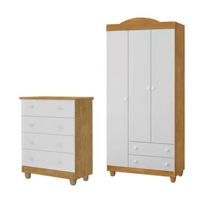 Conjunto Comoda Lara E Roupeiro Lara Em Mdf Nature - Branco