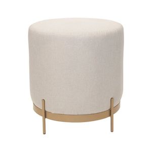 Puff Compacto Estofado Linho Base De Metal - Vibe Champanhe/dourado