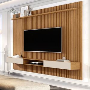Painel Ripado Para Tv Até 70 Polegadas Com Nicho 2 Portas E Prateleira Venus 1.8 Nature Off White