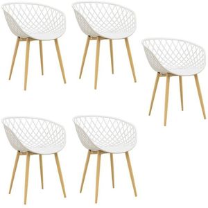 Kit Com 5 Cadeiras Com Braços Polipropileno Clarice Branco