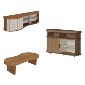 Kit Para Sala De Estar Rack E Mesa Centro E Buffet Magnum Cinamomo-off White