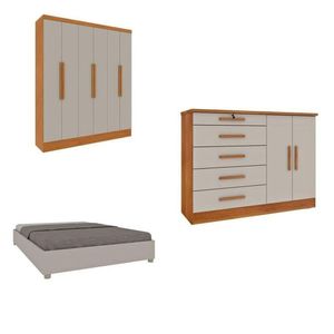 Quarto Casal Completo Guarda Roupa 6 Portas Munique, Cama Casal Monaco E Cômoda Istambul Espresso Móveis Cinamomo/off