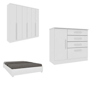 Quarto Casal Completo Guarda Roupa 6 Portas Londres, Cama Casal Monaco E Cômoda Chicago Espresso Móveis Neve
