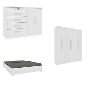 Quarto Casal Completo Guarda Roupa 6 Portas Munique, Cama Casal Monaco E Cômoda Istambul Espresso Móveis Neve