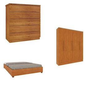 Quarto Casal Completo Guarda Roupa 6 Portas Munique, Cama Casal Monaco E Cômoda Premium Espresso Móveis Cinamomo