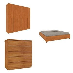 Quarto Casal Completo Guarda-roupa Londres, Cama Monaco E Cômoda Premium Espresso Móveis Cinamomo