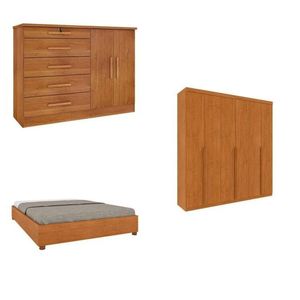 Quarto Casal Completo Guarda-roupa Milano, Cama Mônaco E Cômoda Istambul Espresso Móveis Cinamomo