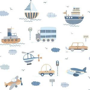 Papel De Parede De Transportes - G78416 Azul E Marrom Tiny Tots 2 - G78416