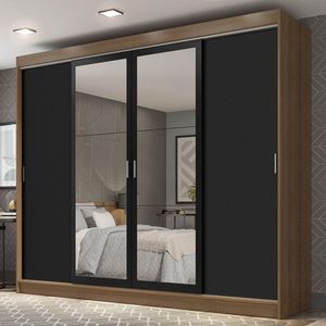 Guarda-roupa Casal Madesa Austin 4 Portas De Correr Com Espelhos 3 Gavetas Rustic/preto