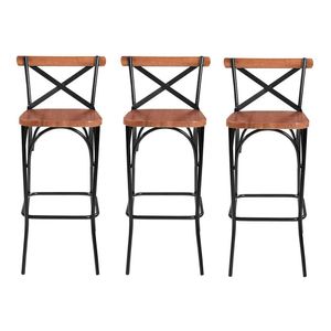 Kit 3 Banquetas Laís Industrial Aço E Madeira Maciça Artluxo Preto E Castanho
