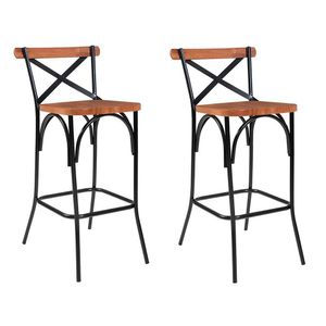 Kit 2 Banquetas Laís Industrial Aço E Madeira Maciça Artluxo Preto E Castanho