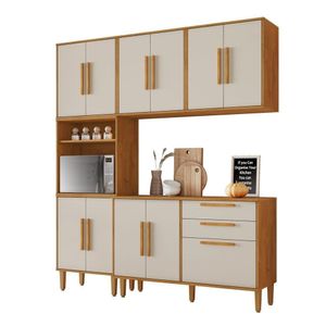 Cozinha Completa 4 Peças 11 Portas 2 Gavetas Lorena Nature/off White