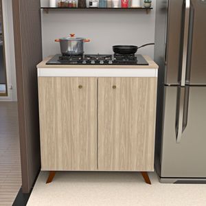 Balcão 2 Portas Para Cooktop 4 Bocas Carvalho / Branco