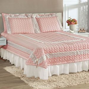 Colcha King Romantica Micropercal 200 Fios 5 Peças - Rosê - 100% Poliéster