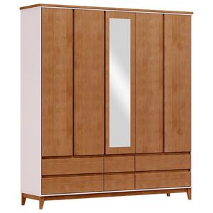 Guarda Roupa 5 Portas 6 Gavetas Espelho Mdf 200 Cm 2814 Off White Freijo Milani Store