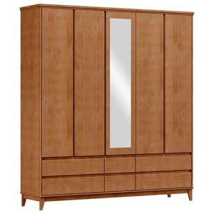 Guarda Roupa 5 Portas 6 Gavetas Espelho Mdf 200 Cm 2814 Freijo Milani Store