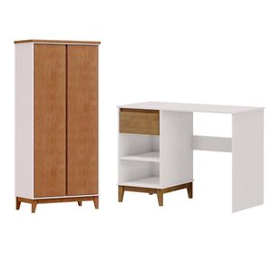 Mesa Escrivaninha E Armario Escritorio Mdf Off White Freijo Milani Store