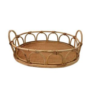 Bandeja Rústica De Rattan E Madeira Oval P 36×25 Cm Btc