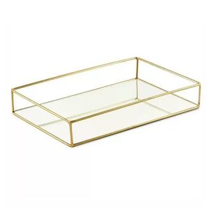 Bandeja Retangular Em Metal Com Espelho Mart 28x5x18cm