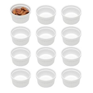 Kit 12 Ramequim Mini Bowl De Porcelana Molheira Clássico Canelado Branco Lyor 155ml