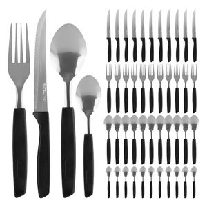 Conjunto Faqueiro 48 Peças Jogo Talheres De Mesa Jantar Garfos Facas New Caprese Preto Fratelli Inox
