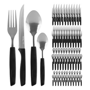 Conjunto Faqueiro 96 Peças Jogo Talheres De Mesa Jantar Garfos Facas New Caprese Preto Fratelli Inox