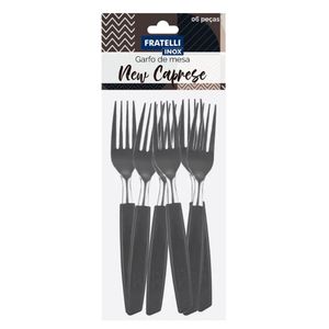 Jogo 12 Garfos E 12 Facas De Mesa Jantar New Caprese Preto Fratelli Inox