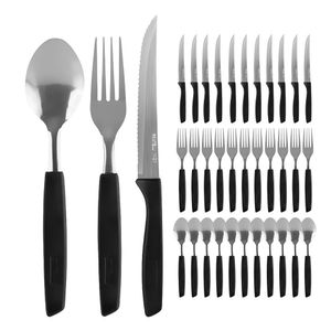 Conjunto Faqueiro 36 Peças Jogo Talheres De Mesa Jantar Garfos Facas New Caprese Preto Fratelli Inox