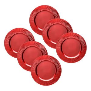 Jogo 6 Sousplat Redondo Primer Plástico Vermelho 33cm Lyor