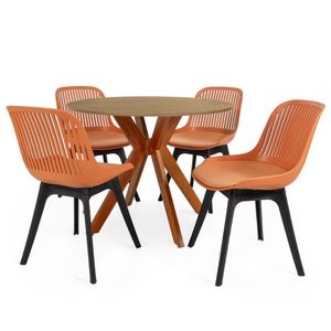 Conjunto Mesa De Jantar Redonda Marci 100cm Natural Com 4 Cadeiras Design Marcela - Marrom