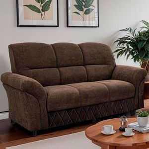 Sofá 3 Lugares Cama Inbox Mourato 187cm De Largura Em Bouclé Marrom