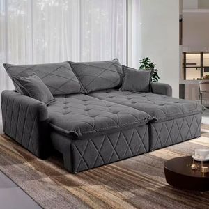 Sofá 3 Lugares Cama Inbox Sublime Retrátil Reclinável 180cm Cinza Escuro