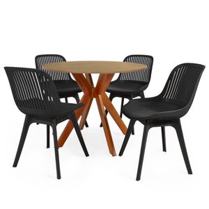 Conjunto Mesa De Jantar Redonda Marci 100cm Natural Com 4 Cadeiras Design Marcela - Preto