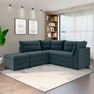 Sofá Modular De Canto 4 Lugares Luizzi Quebec Com Pufe Petróleo