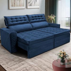 Sofá 3 Lugares Cama Inbox Cielo Com Assento Retrátil Azul