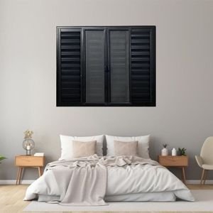 Janela Veneziana 6 Folhas Com Tela Mosquiteira Aluminio 100cm X 200cm Preto