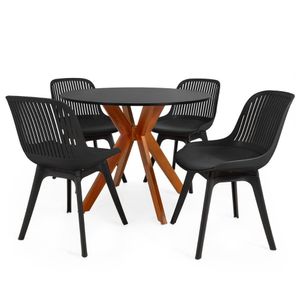 Conjunto Mesa De Jantar Redonda Marci 100cm Preta Com 4 Cadeiras Design Marcela - Preto