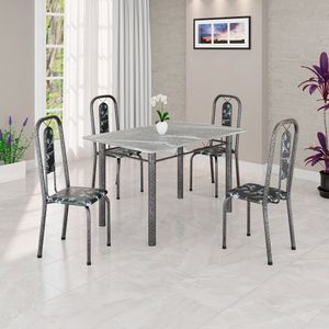 Conjunto De Mesa Tubular 120cm X 75cm Tampo Granito Topázio Com 4 Cadeiras Lívia Preto/prata